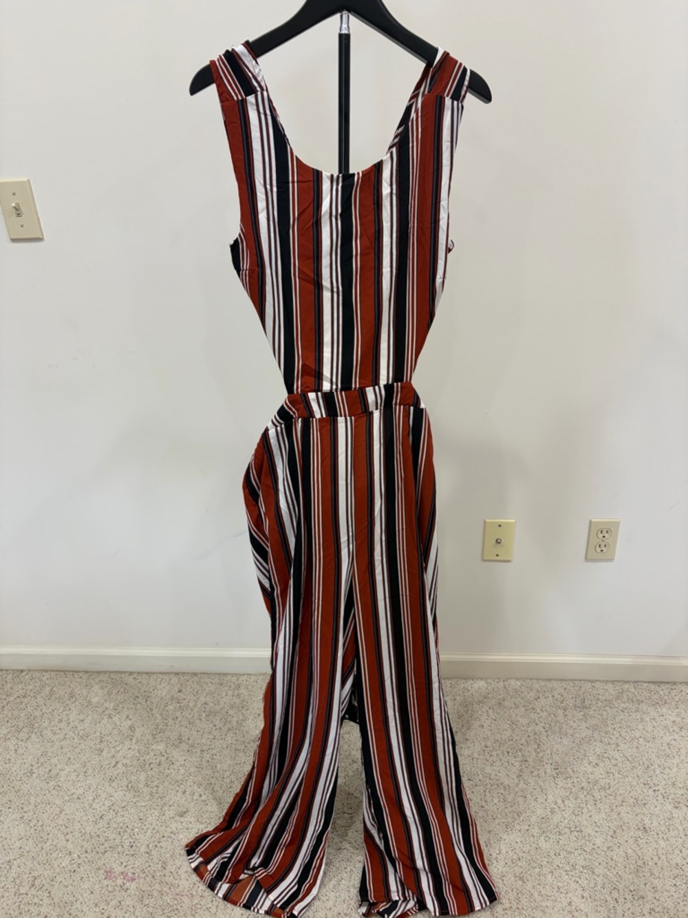 Striped Rust Wide-Leg Jumpsuit - Women's